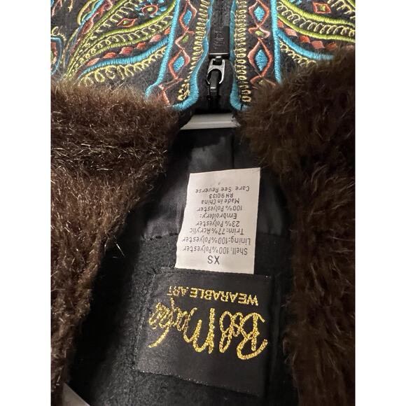Bob Mackie Vintage Wearable Art Faux Fur Embroidered Vest Pockets Black - Picture 3 of 7